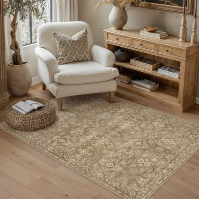 Alma Beige/Brown Vintage Area Rug With Non-Slip Backing