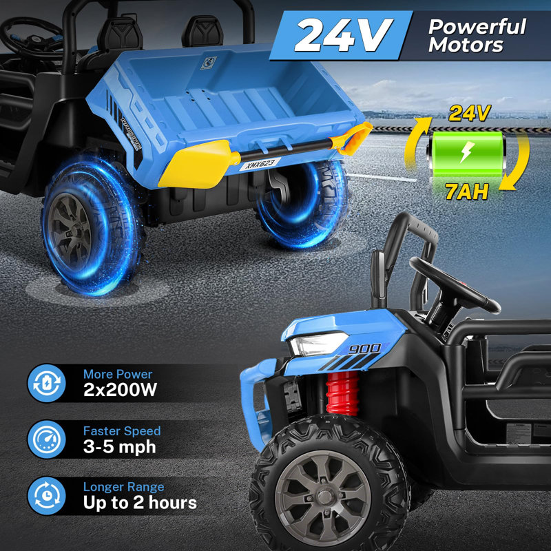 Blue 24V 6-Wheel Kids Ride-On Dump Truck with Remote Control