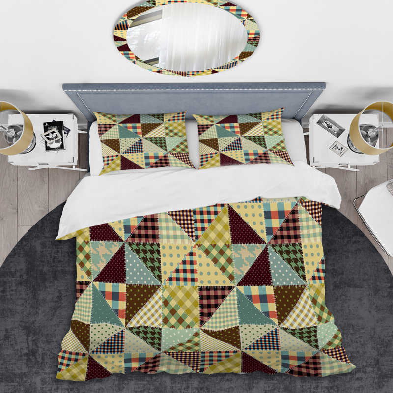 Multicolor Square Patchwork - Abstract Duvet Cover Set - Microfiber Polyester, Queen Duvet Cover + 2 Standard Shams