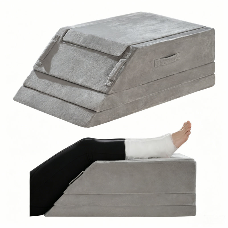 4-Height Adjustable Leg Elevation Pillow, Multi-Layer Wedge Foam Leg Rest Support for Post-Surgery Recovery, Swelling Relief and Reading, Velvet Cove