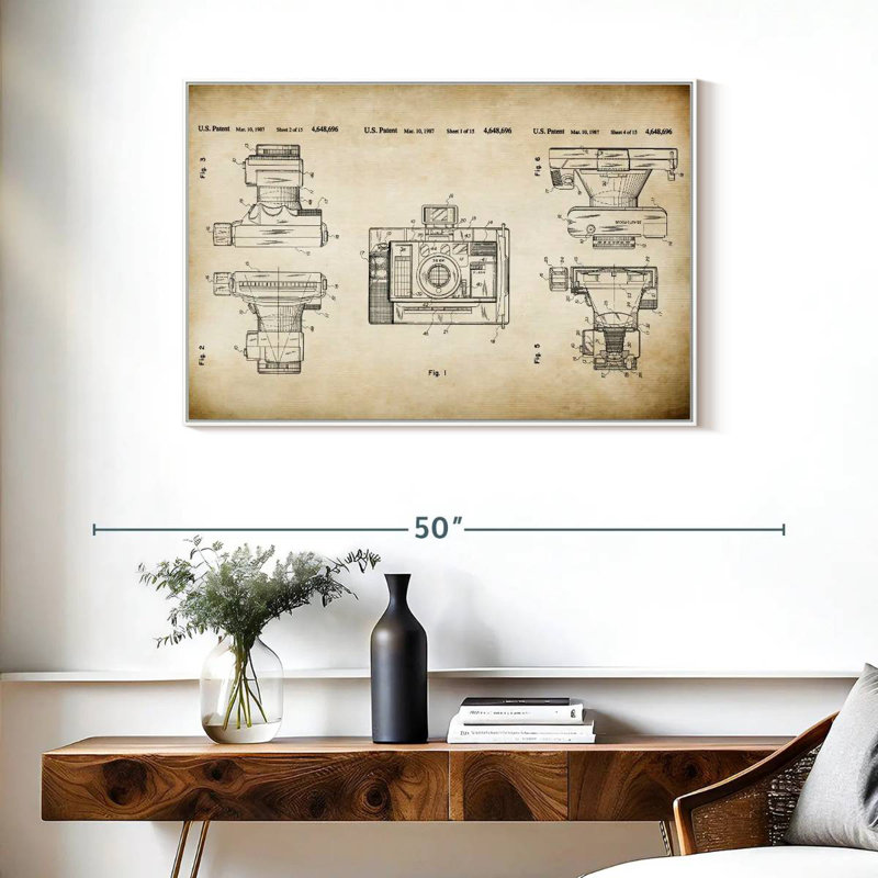 Automatic Focus Camera Patent, 37" X 25", Floating Frame White