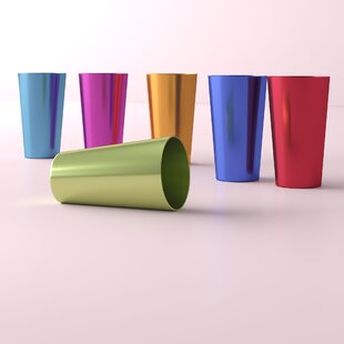 Aluminum Tumbler Reusable 16 OZ Drinking Cups - Bright Anodized Color - Set  of 6 - Pink 