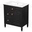 Meuble-lavabo de 30 po avec lavabo simple, structure en bois massif, planches, noir, un tiroir rabattable, deux tiroirs, une tablette réglable, beaucoup de rangement et de style, facile à assembler