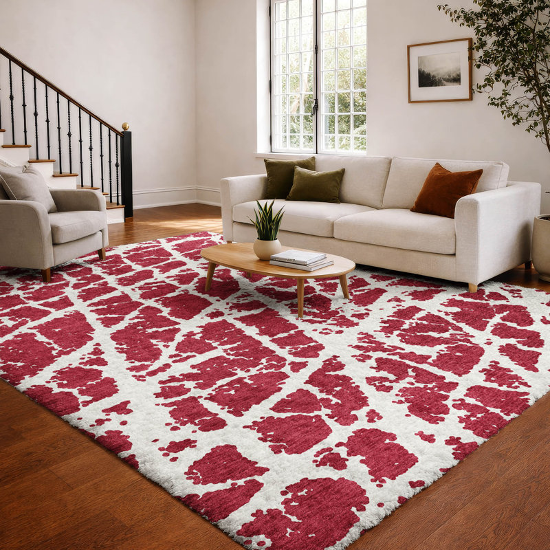 Premium Machine Washable Dream Shag ADS501 Crackle Rug, Red, 9' x 12'