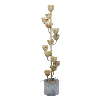 Copper Metal Indoor Outdoor Fountain with Cascading Cups