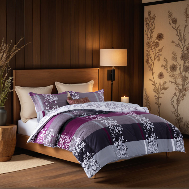SLEEPBELLA Comforter, 600 Thread Count Cotton Comforter Sets, Down Alternative Bedding Set 3Pcs, Twin, Purple Paisley