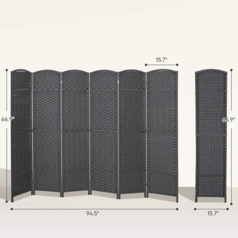Cloison de séparation pliante 6 panneaux de 5,6 pi de hauteur et cloison autoportante pour bureau à domicile, gris anthracite