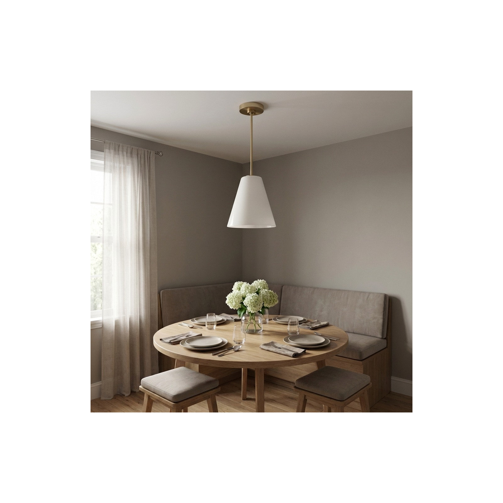 Hayden One Light Pendant, Satin Brass, White