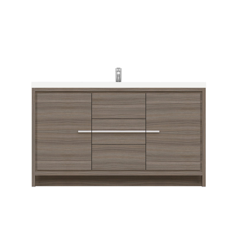 Feike 60'' Single Bathroom Vanity with Solid Surface Top, Gray