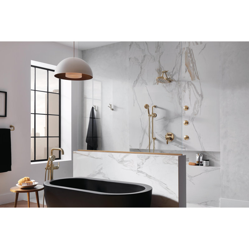 Essential Linear Round Jointed Wall-Mount Shower Arm And Flange, Luxe Gold