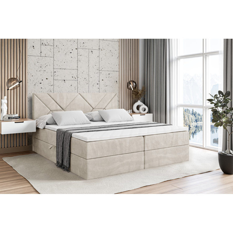 Bed, 180cm W x 200cm L, Beige Cream