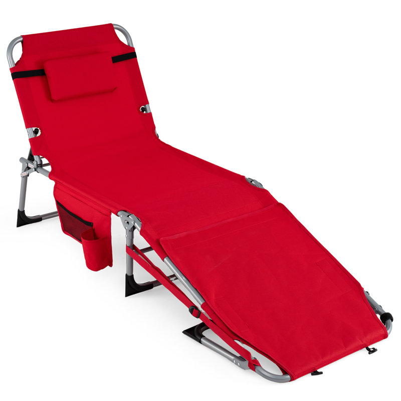  Fauteuil de bronzage avec trous d'accoudoirs faciaux et dossier à 4 niveaux avec coussin latéral, Rouge, 1