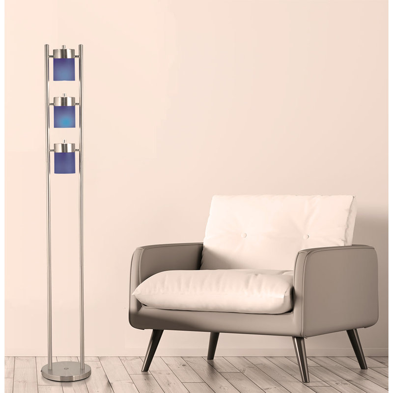 65" Adjustable Floor Lamp with Three Frosted White Shades – Perfect for Any Space, Blue