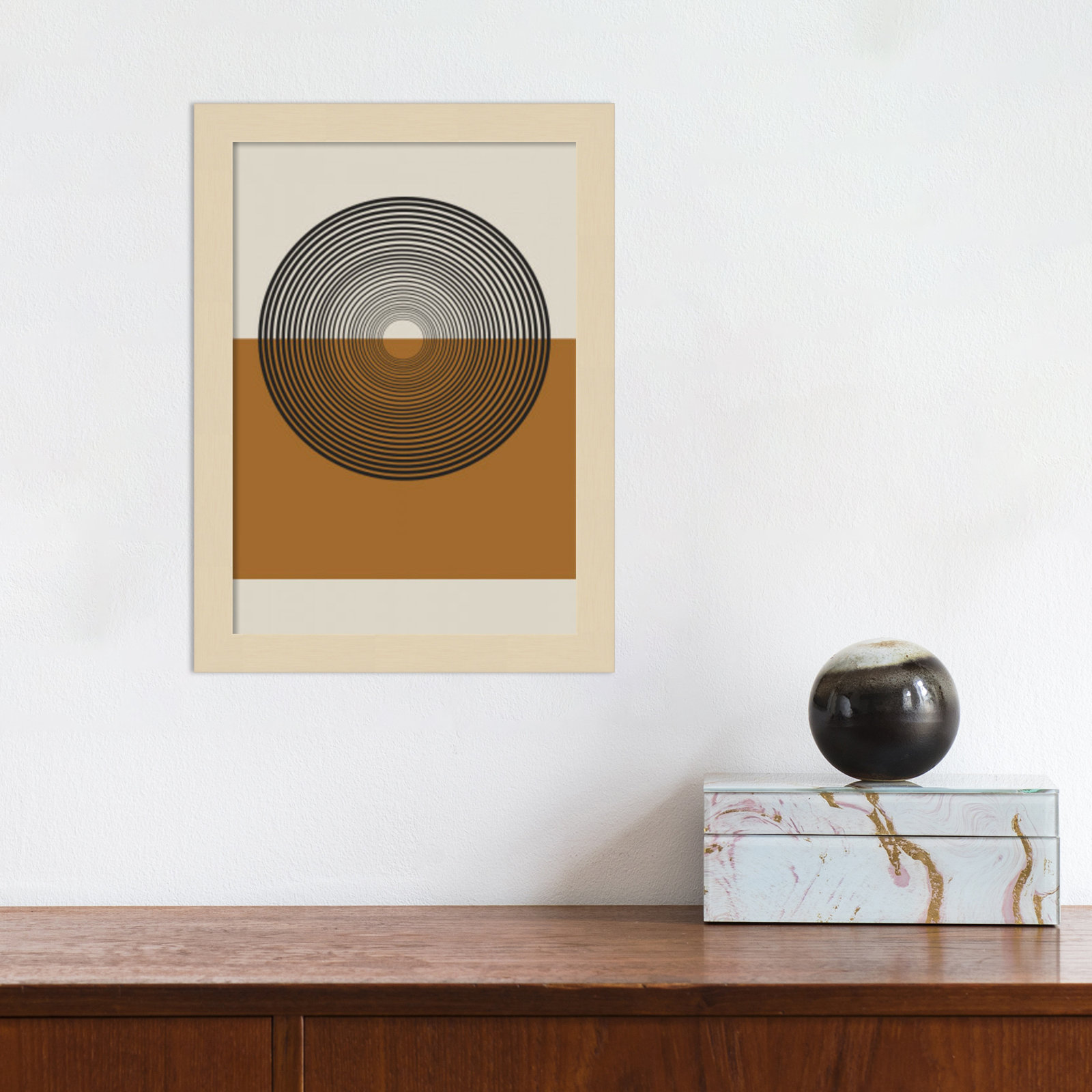 Retro Landscape Print, 13" H x 10" W x 1" D, Brown