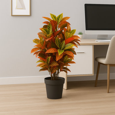 Arbre décoratif d'intérieur artificiel Croton Plant, grande plante multicolore de 3 pi pour le salon, le bureau, l'espace intérieur
