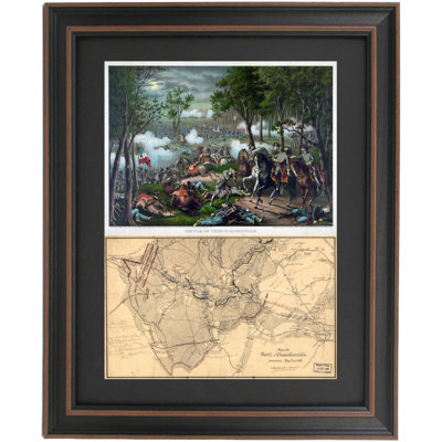Framed Battle Of Chancellorsville By Kurz & Allison With Battlefield Map
