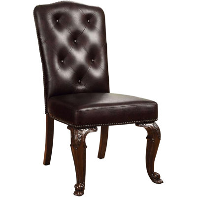 Brown Cherry Solid Wood Dining Chairs Of 2, Dark Upholstery, Traditional 2 Chairs, Luxury Style