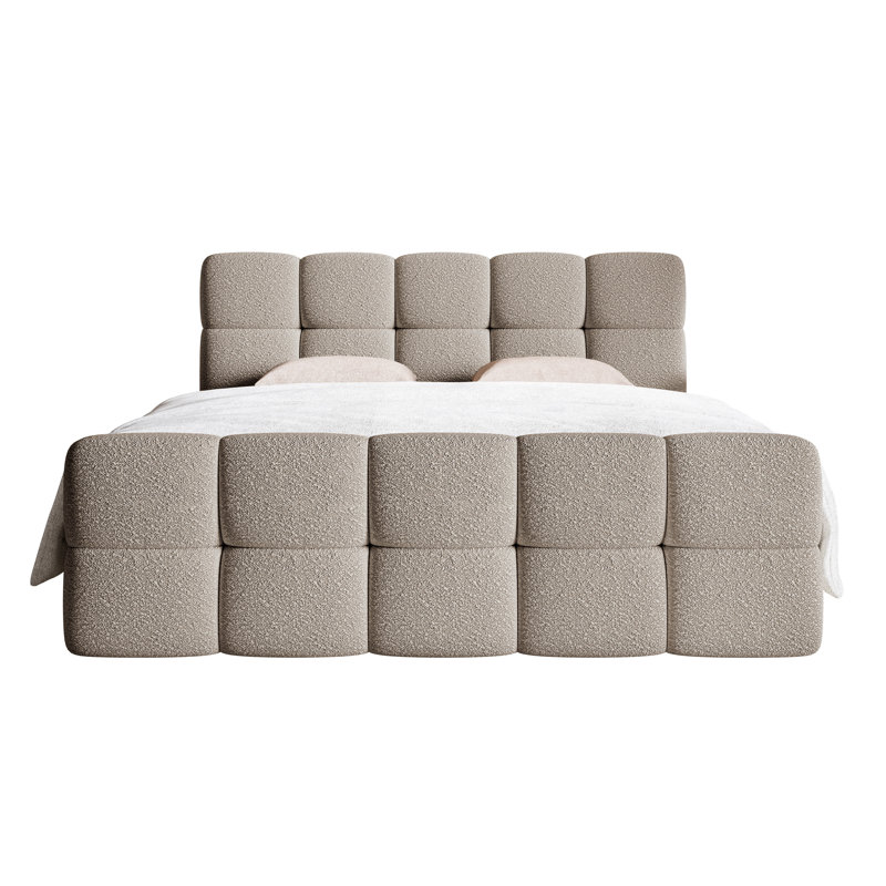 Romus Boucle with Storage and Topper - Continental Bed, Beige, European Kingsize (160 x 200 cm)