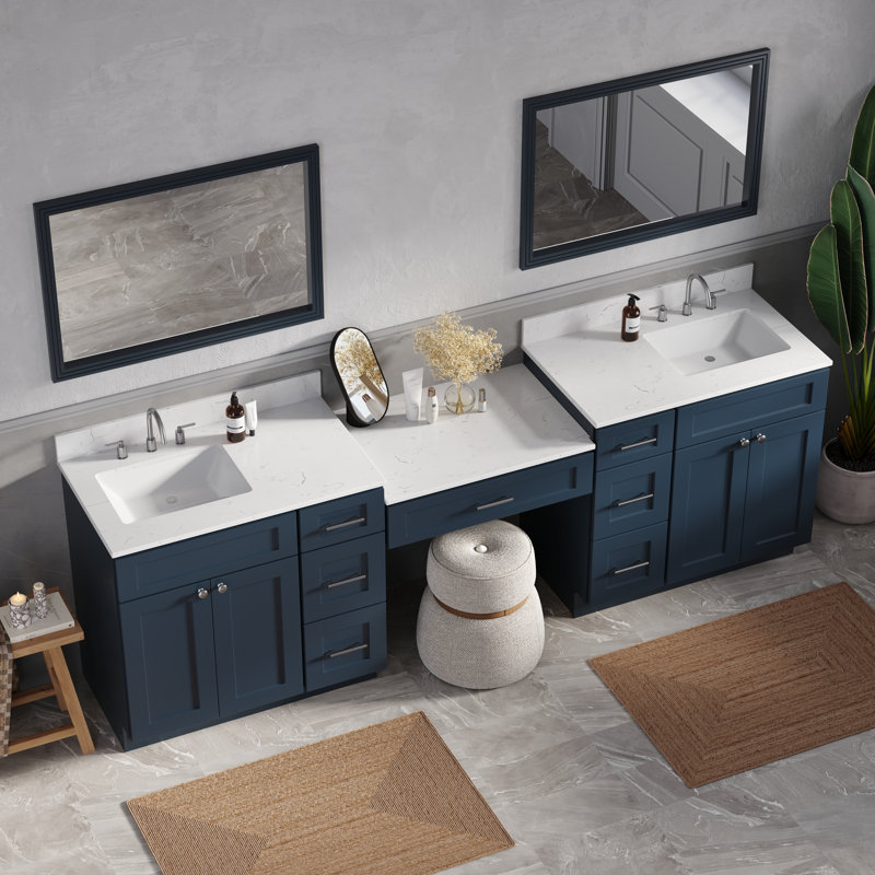 103'' Double Bathroom Vanity with Top, Blue