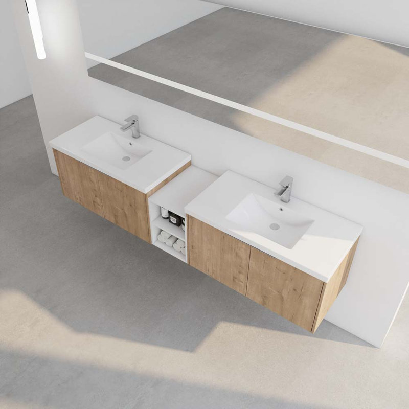 Meuble-lavabo 84 po à fermeture en douceur avec lavabo 84 po, Imitation chêne