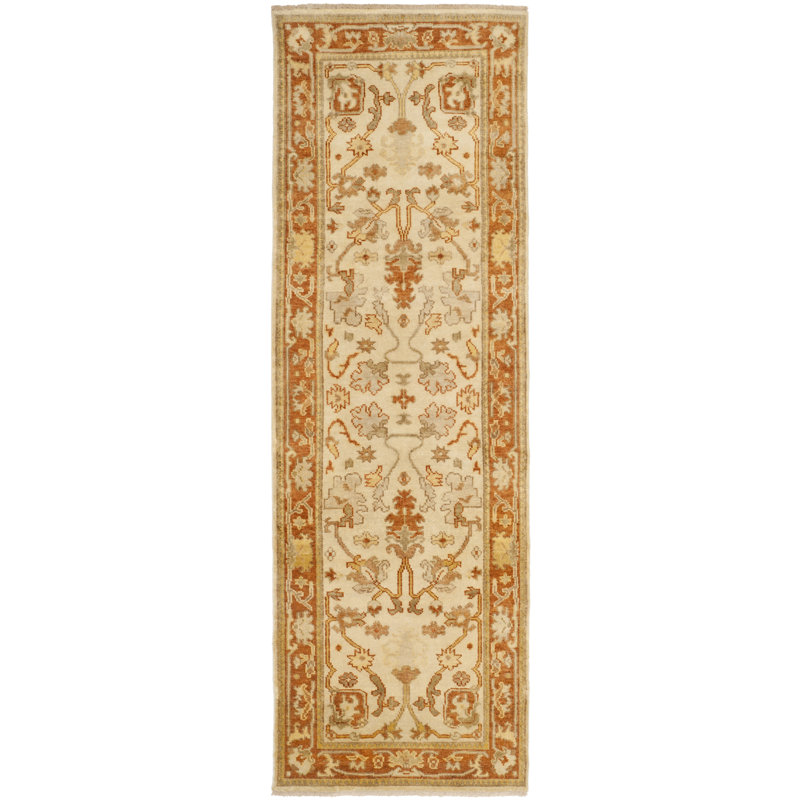 Oushak Oriental Hand-Knotted Wool Ivory/Rust Area Rug, Runner 3' x 10'