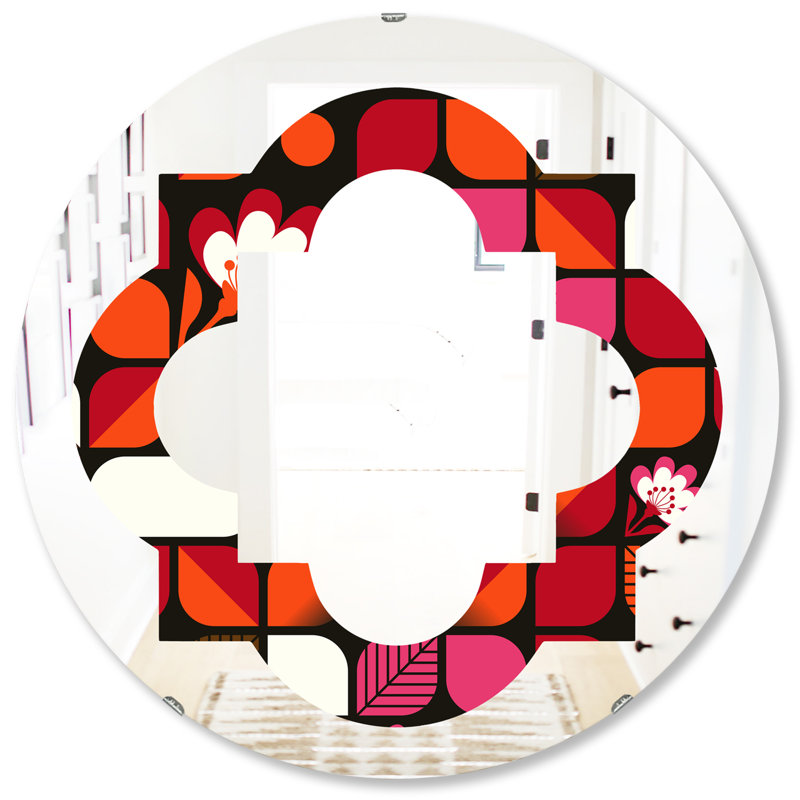 Miroir mural sans cadre à motif à fleur géométrique i quadrilobe éclectique, H 31,5 po x l po