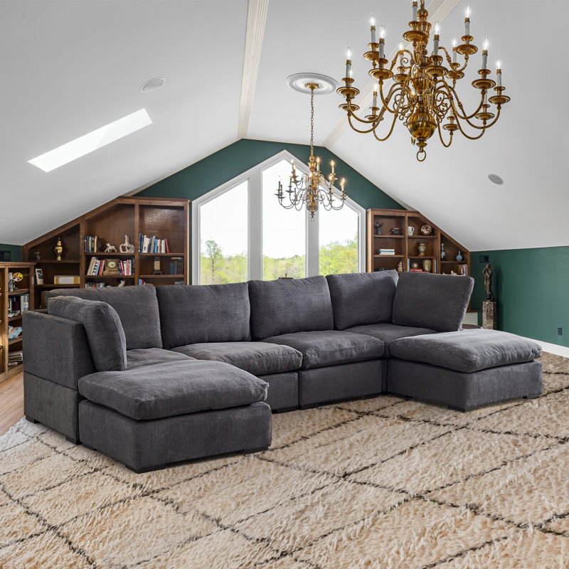 Eugenija 129" W Down Filled Modular Sectional, Dark Gray Fabric
