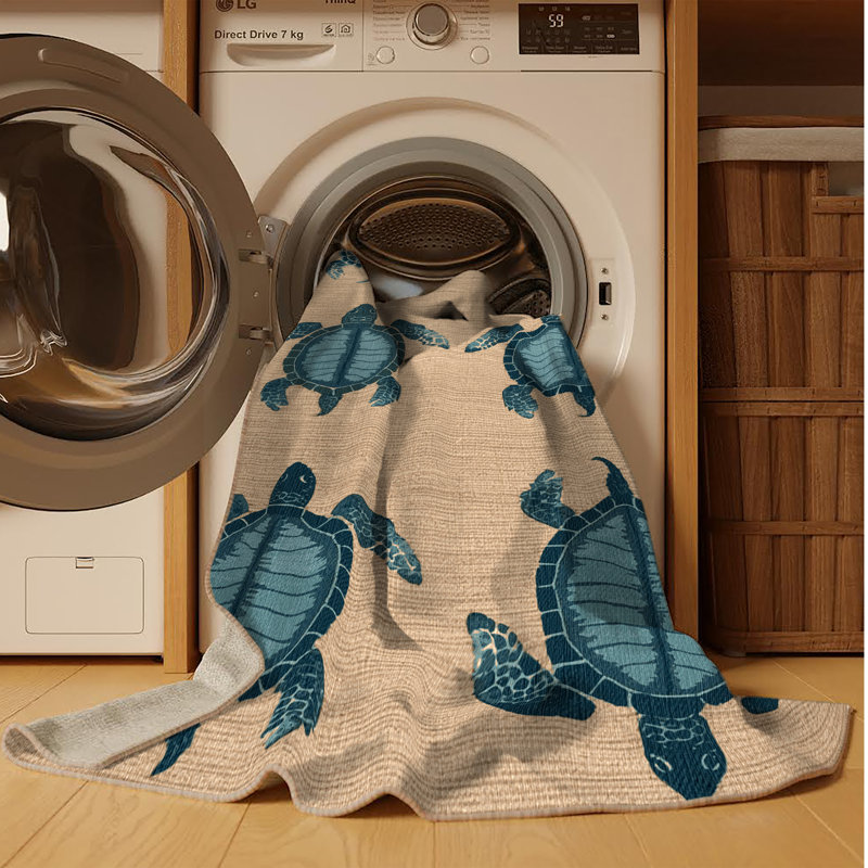 Washable Sea turtles Nautical Area Rug, Runner 2' x 5'