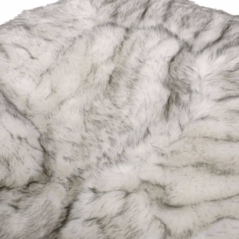 5 Foot Rounded Short Faux Fur Bean Bag, White And Gray