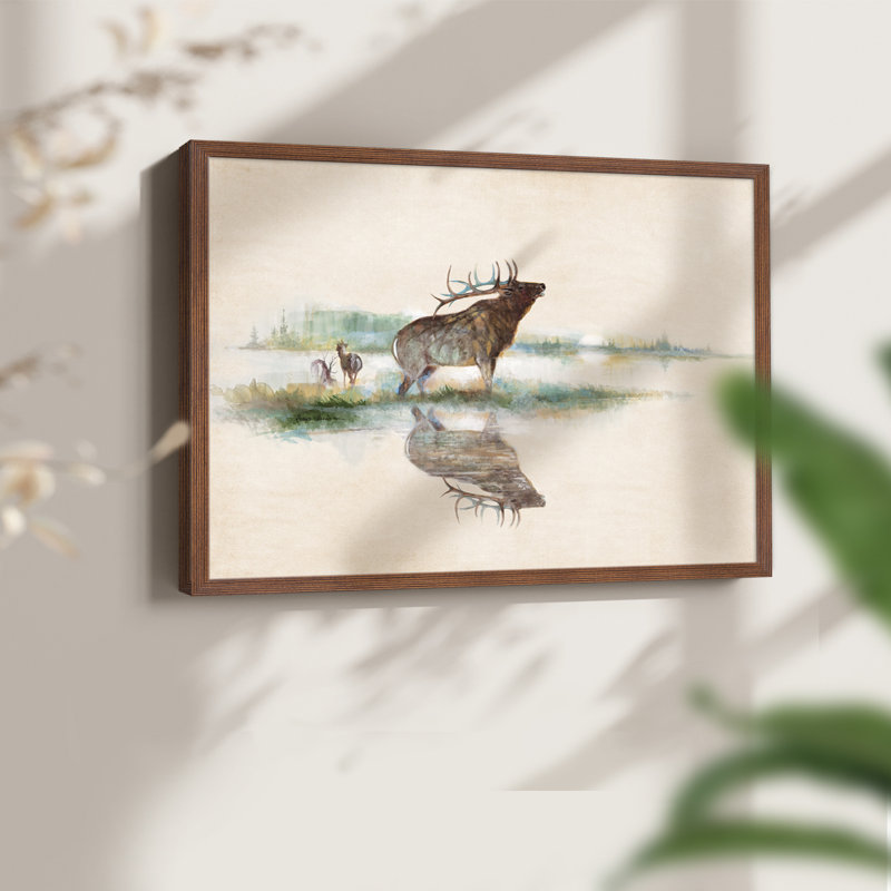 Misty Elk -Framed Print - Restickable, 8" H x 10" W, Walnut