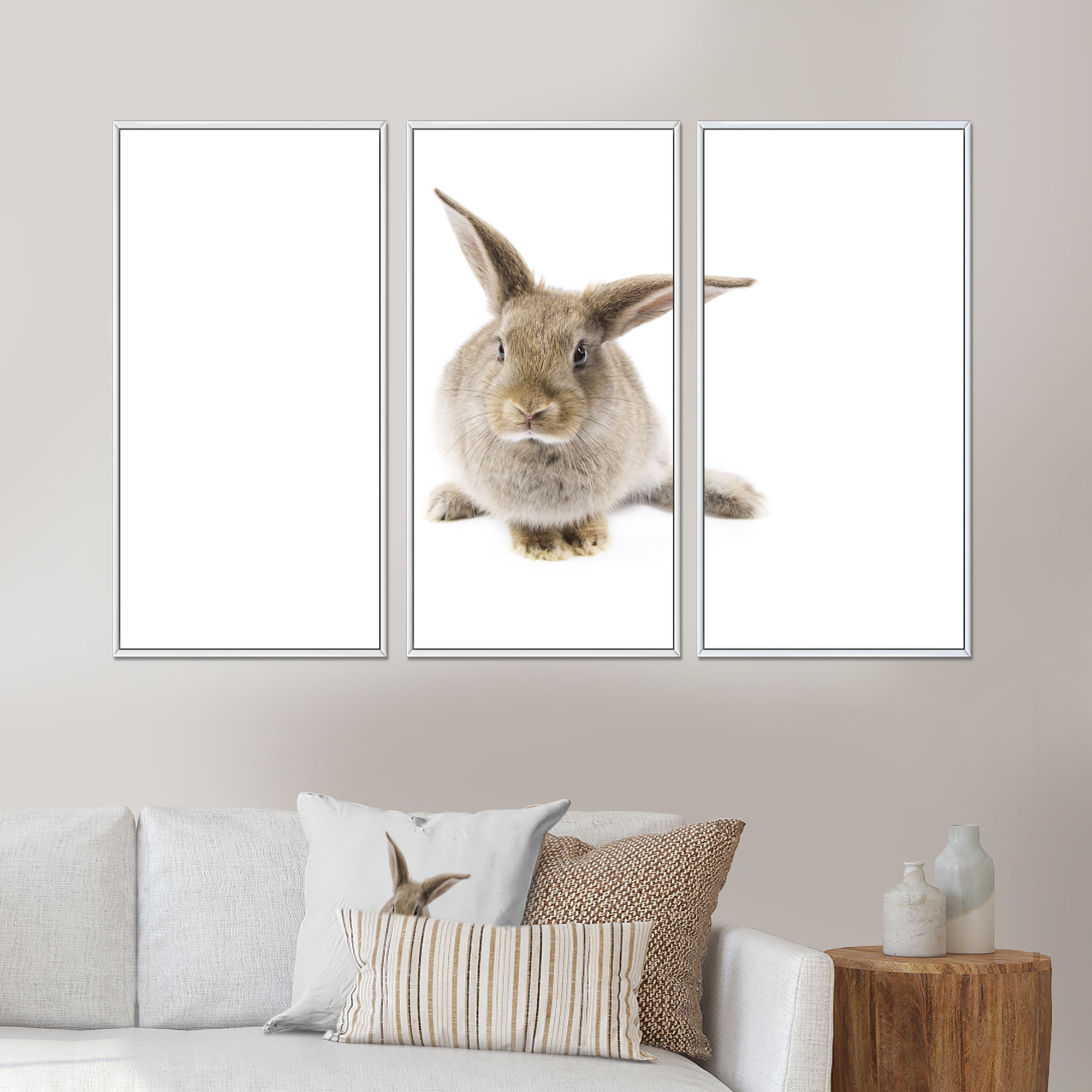 Gracie Oaks Black And White Rabbit Ii - 3 Piece Photograph on Canvas ...