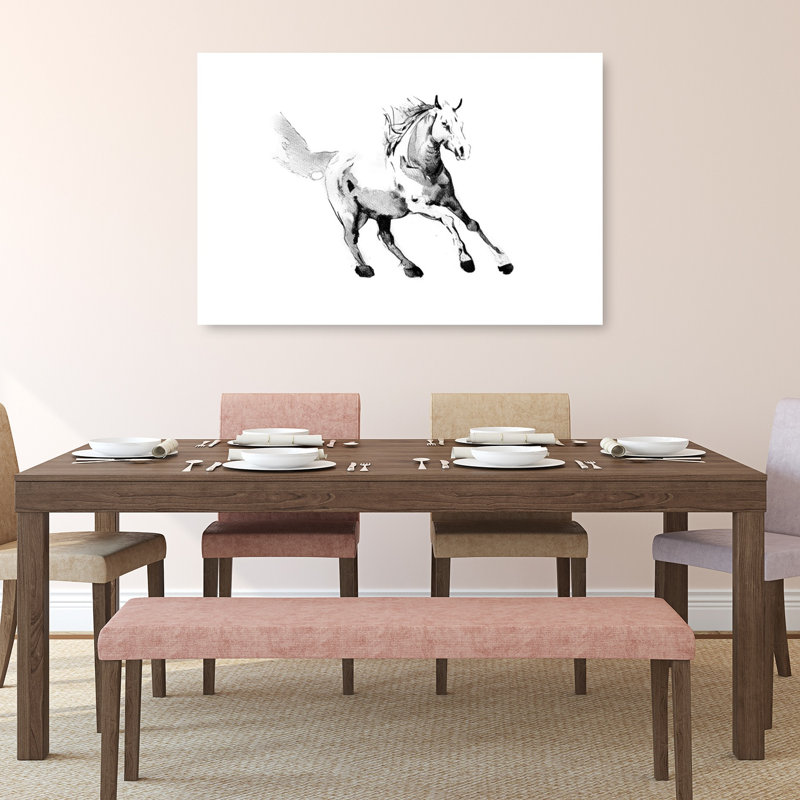 Cheval sauvage au galop, affiche contemporaine élégante représentant une architecture équestre, H 32 po x l 48 po