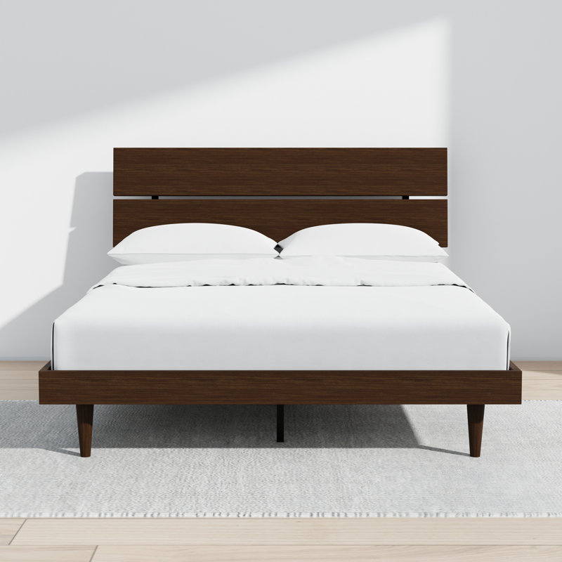 Benoni Wooden Bed With Taupe Cushion, Brown, Queen