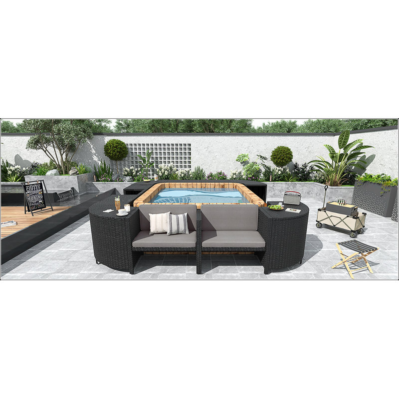 Ensemble de canapés modulaires en rotin pour l'extérieur avec cadre mini Spa, Gris