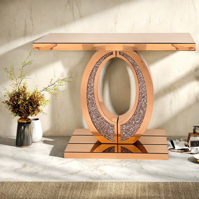 Crushed Diamond Sofa & Console Tables, MDF Glass Modern Brown Entryway