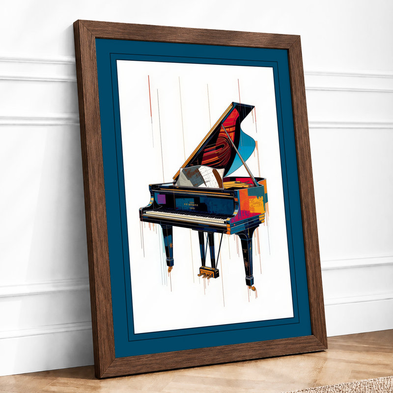 Piano in Colour Modern - Framed Print, A3 - 42.0 x 29.7 cm, Walnut