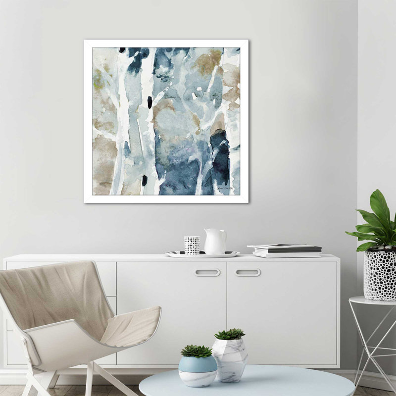 «Blue On The Hill Square I», reproduction de peinture à l'aquarelle, H 25,5 po x l 25,5 po x P 1 po, Cadre blanc