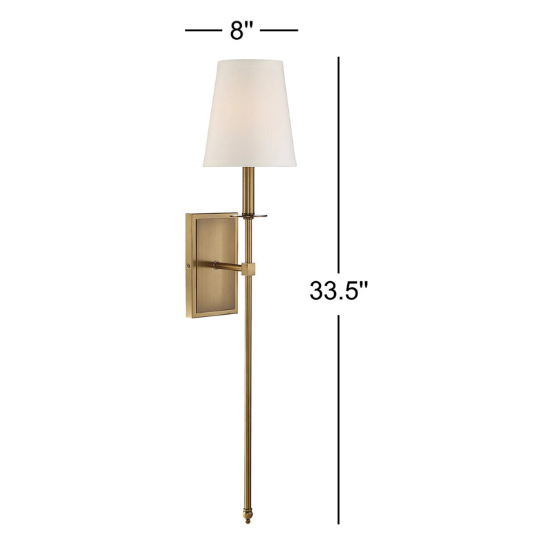 Applique murale 1 lumière en laiton chaud, H 33,5 po x l 6,75 po x P 8 po, Laiton chaleureux
