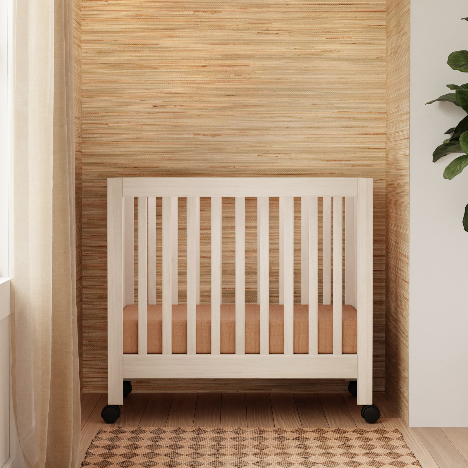 Origami Pine Foldable Portable Crib, Washed Natural