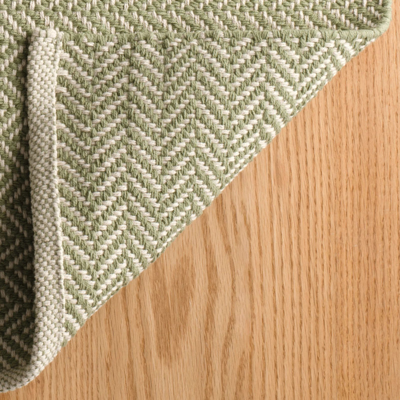 Herringbone Sage Handwoven Cotton Rug, Runner 2'6" x 8'