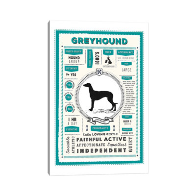 «Greyhound Infographie Blue» par PaperPaintPixels, impression sur toile tendue