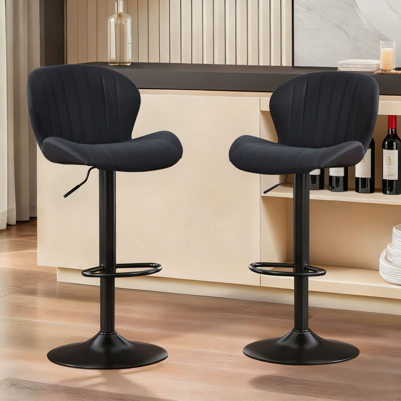 Adjustable rotating bar stools, low-back kitchen island chairs(Set of 2)Black, 2, Black