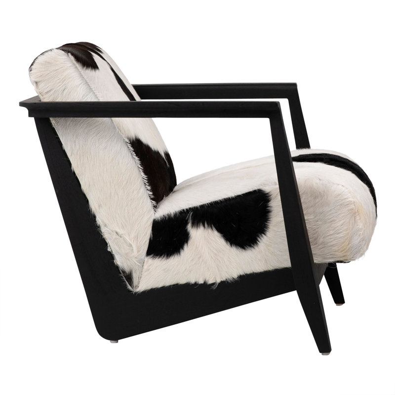Naela Teak Upholstered Occasional Chair, Black/White Genuine Goat Hide, Black