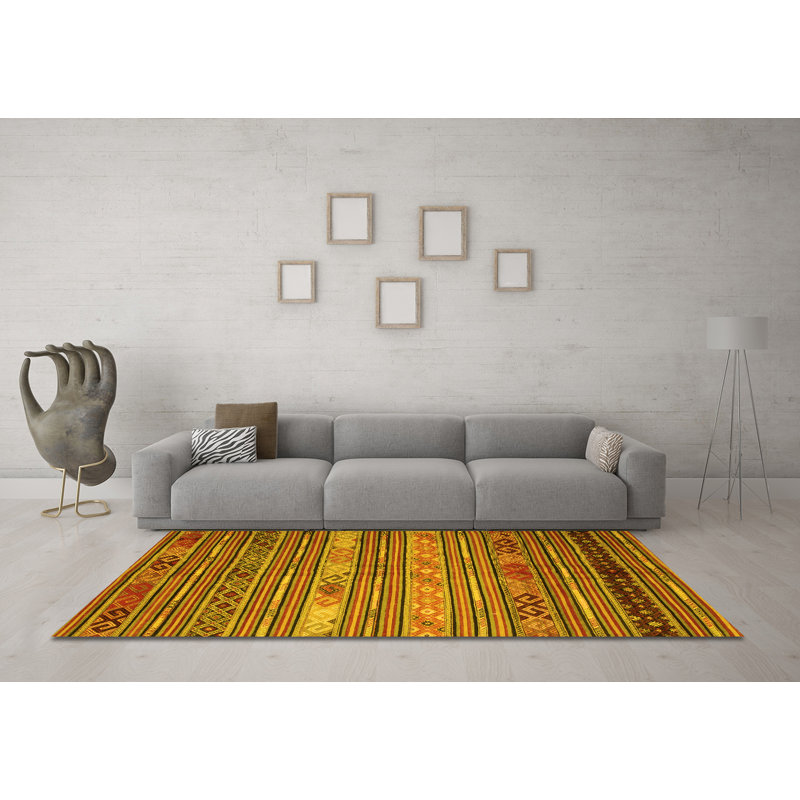 Tapis contemporains jaunes lavables à la machine 558, Carré 5 pi