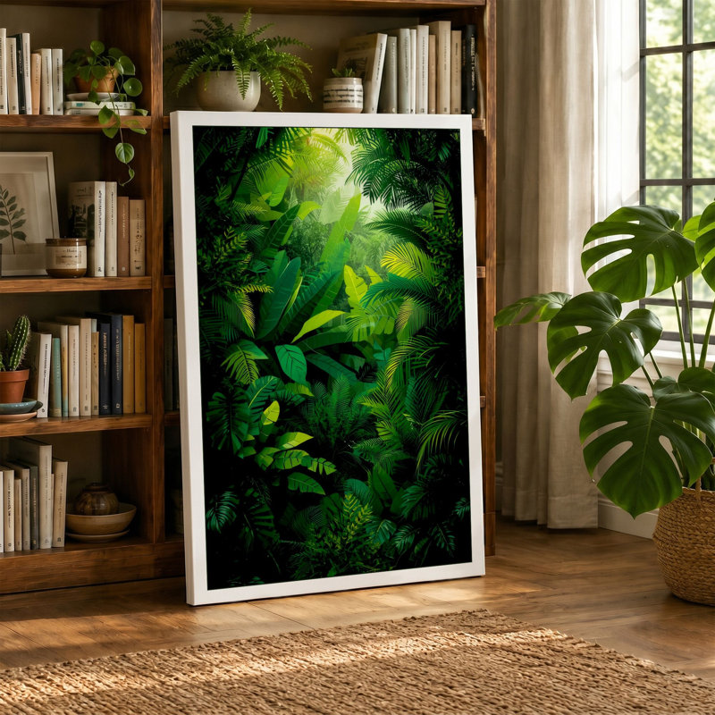 Jungle Canopy Light Tropical - Wrapped Canvas, 18x12 - 45.7 x 30.5 cm, Teal Border