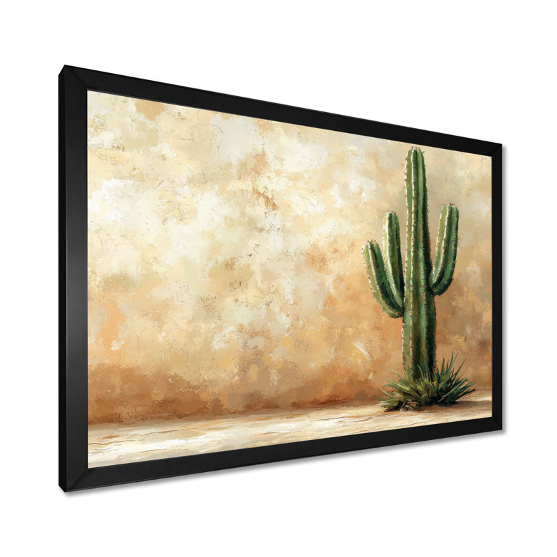 Cactus dans le désert VI - art mural cactus, Cadre simple, Noir, H 12 po x l 20 po
