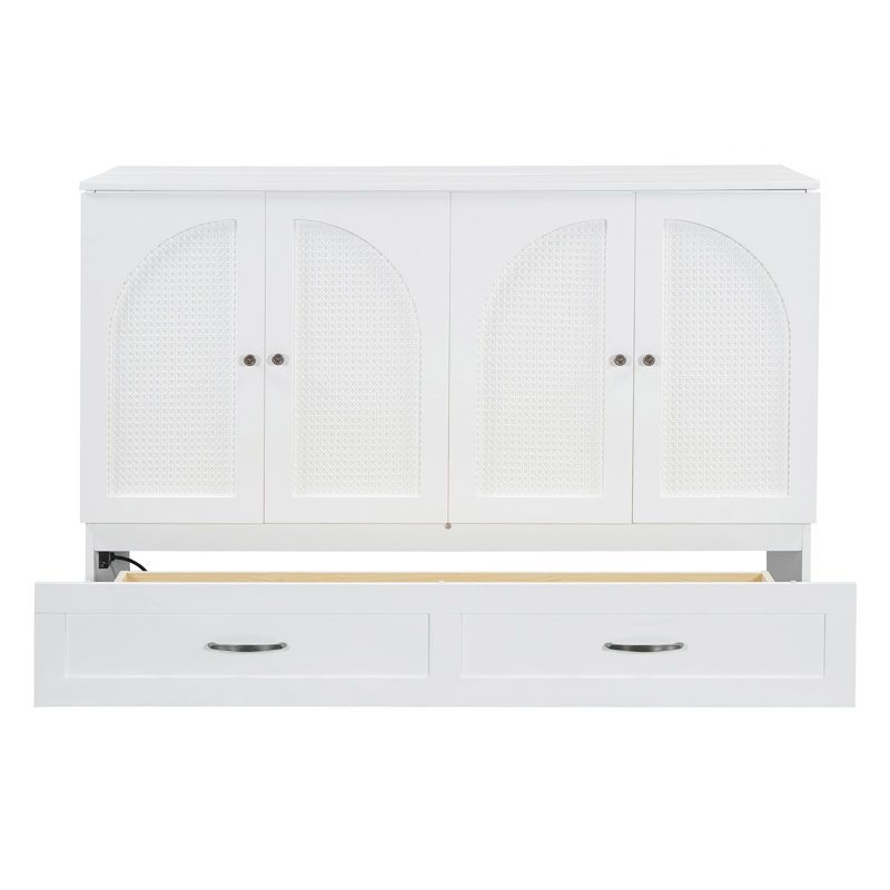 Grand lit escamotable avec grands tiroirs, blanc, White