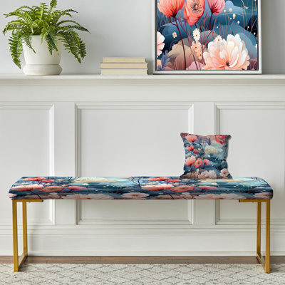 Pêche et bleu sarcelle fleurs sous l'eau - Banc rembourré floral doré