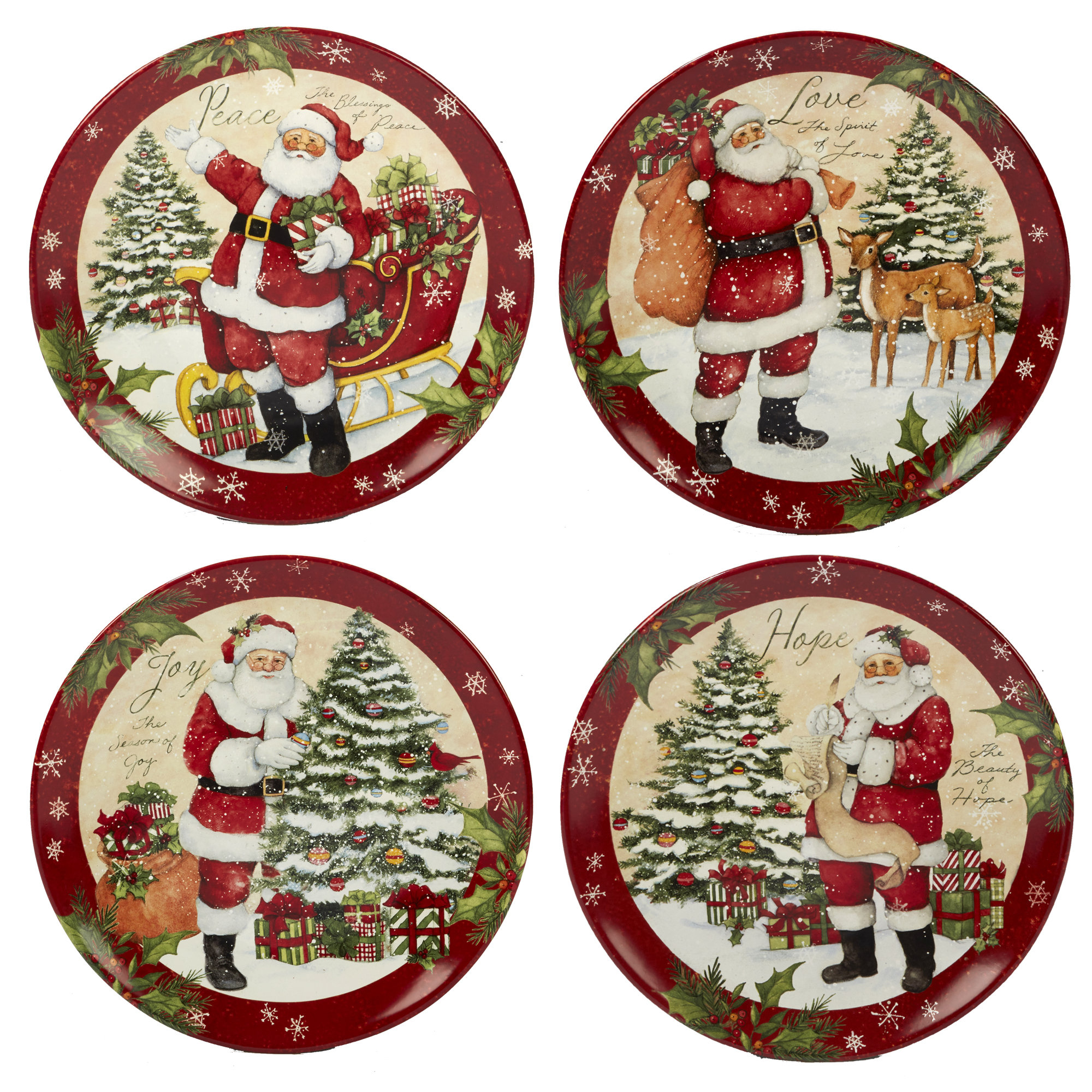 Certified International Holiday Wishes 4 Piece Dinner Plate Set & Reviews | Wayfair