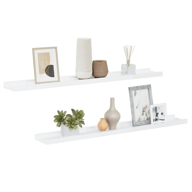 Ensemble de 2 tablettes murales modernes en MDF blanc lustré 31,5 x 3,5 x 1,2 po, H 1,2 po x l 3,5 po x P 31,5 po